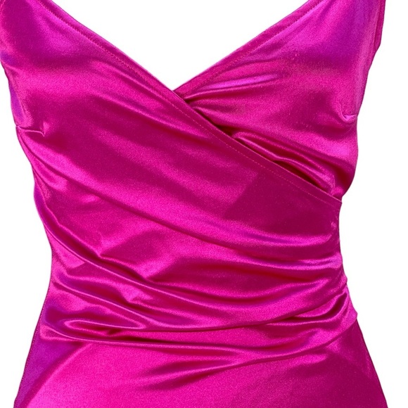 Love Nickie Lew Sleeveless Spaghetti Strap Side Ruched Midi Dress - Hot Pink -Sm - Picture 2 of 11